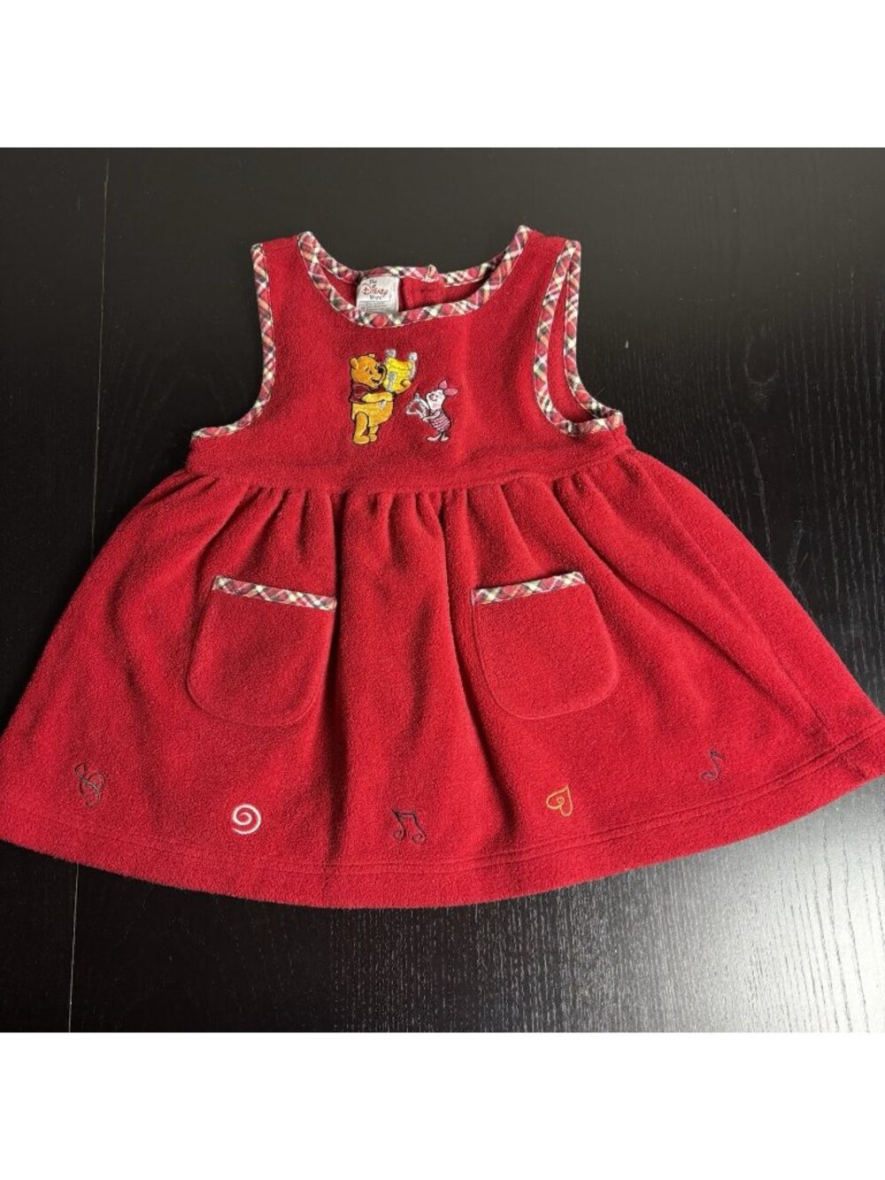 Vintage 90s Disney Store Toddler Girl 2T Red Fleece Pooh Piglet Christmas Dress